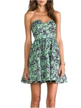 Rachel Antonoff Tracy Dress Green Purple Floral Strapless Fit & Flare Size 0